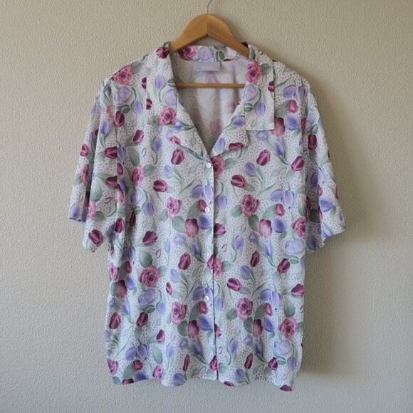BLAIR Floral Flouncy Top Sz 2X Button Down Lounge Wear Button Down - Picture 1 of 8